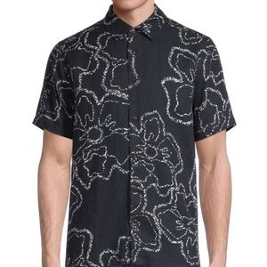 TED BAKER LONDON ARNICA ALLOVER MAGNOLIA 100% LINEN NAVY S/S SHIRT SIZE 2XL NWT